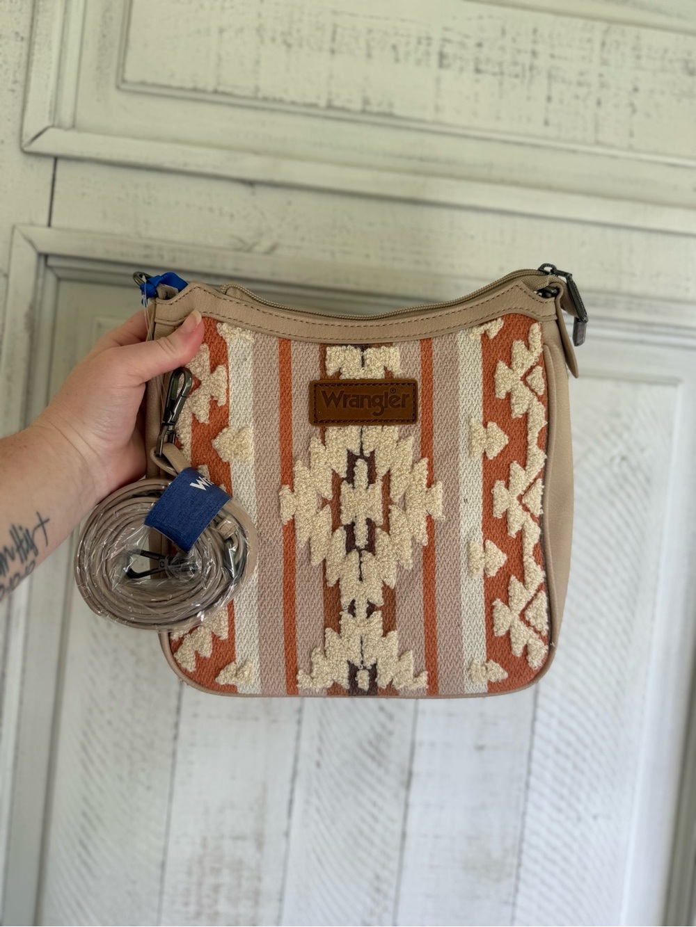 Wrangler Beige, Orange & Cream Southwestern Crossbody Bag